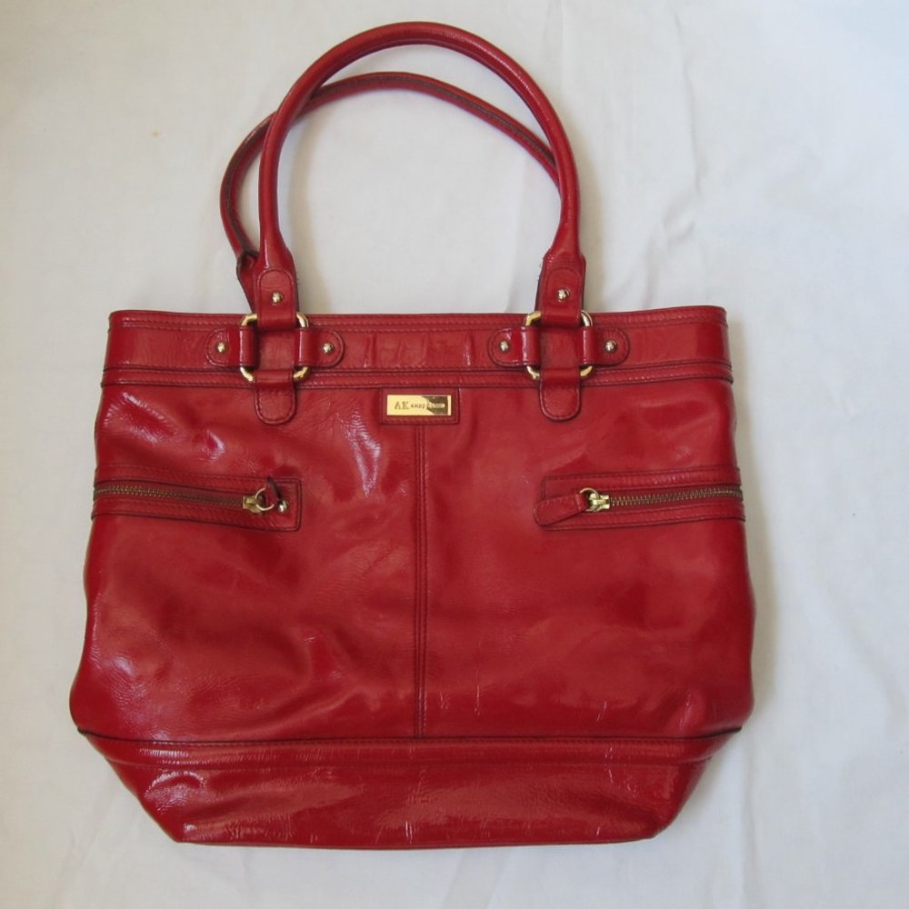 Anne Klein Red Patent Leather Shoulder Tote Bag
